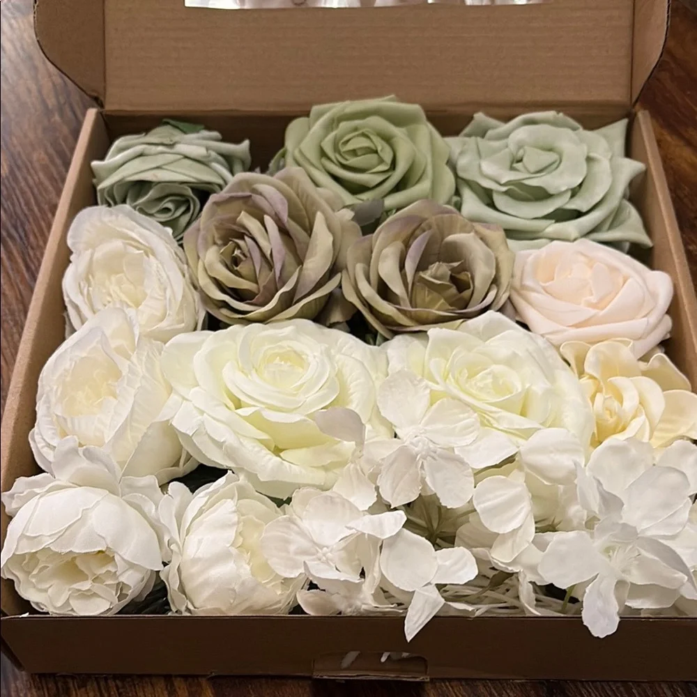 Faux Floral Rose and Hydrangea Arrangement - Cream & Sage